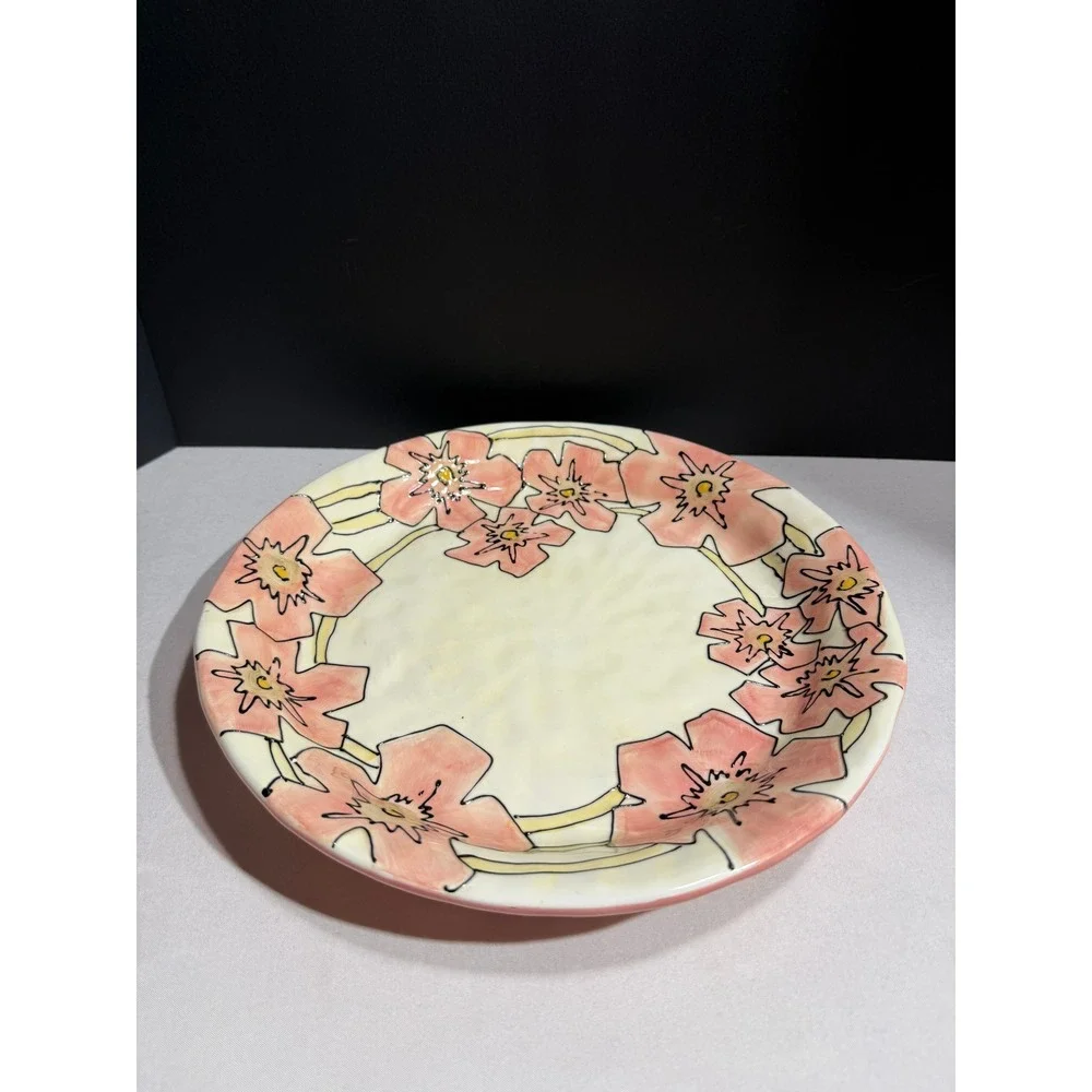 Tabletops Lifestyles Como Hand Painted Floral Dinner Plate Pink Cream Ceramic